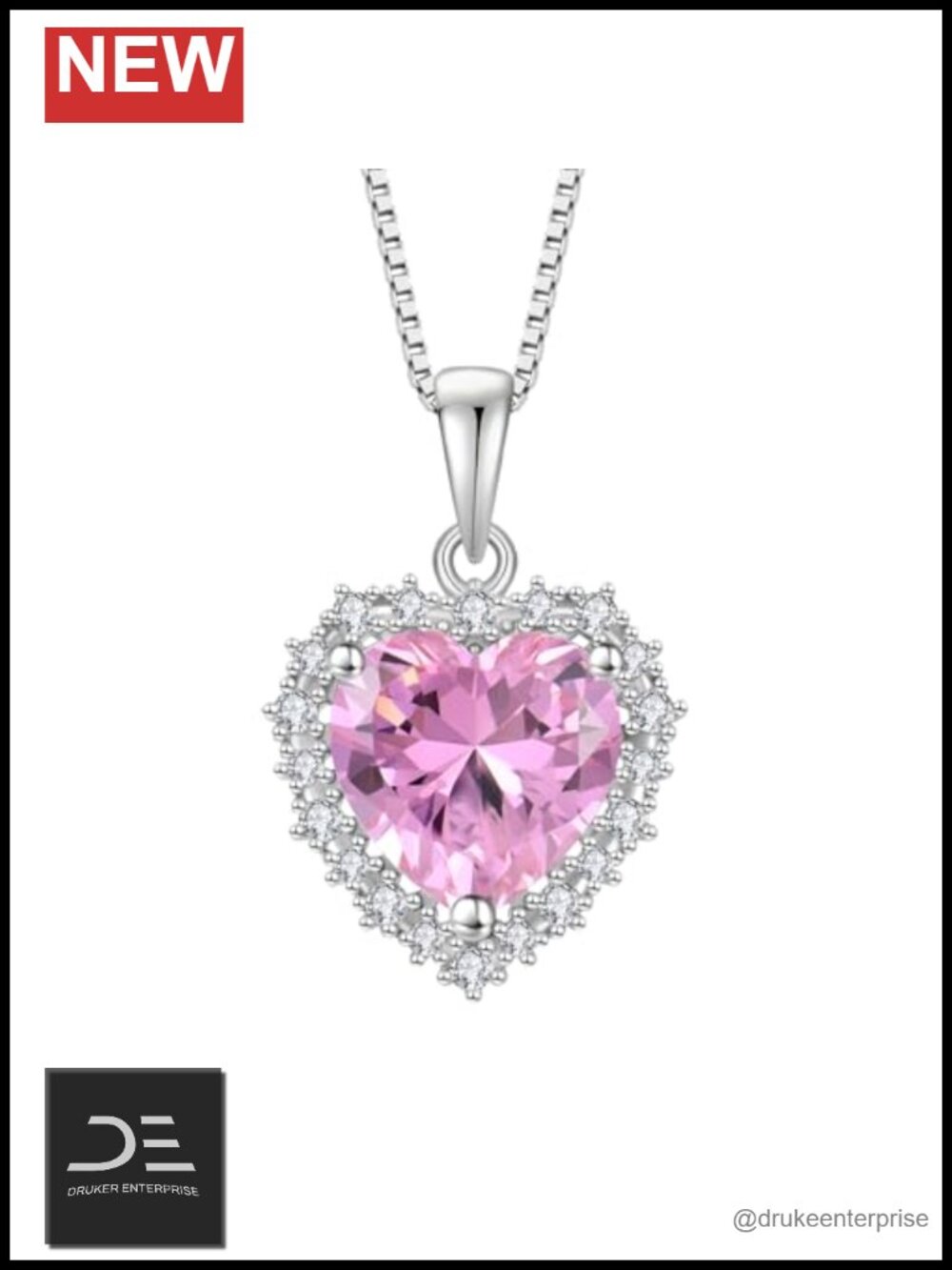 925 Sterling Silver Heart Pendant Necklace with Pink Tourmaline